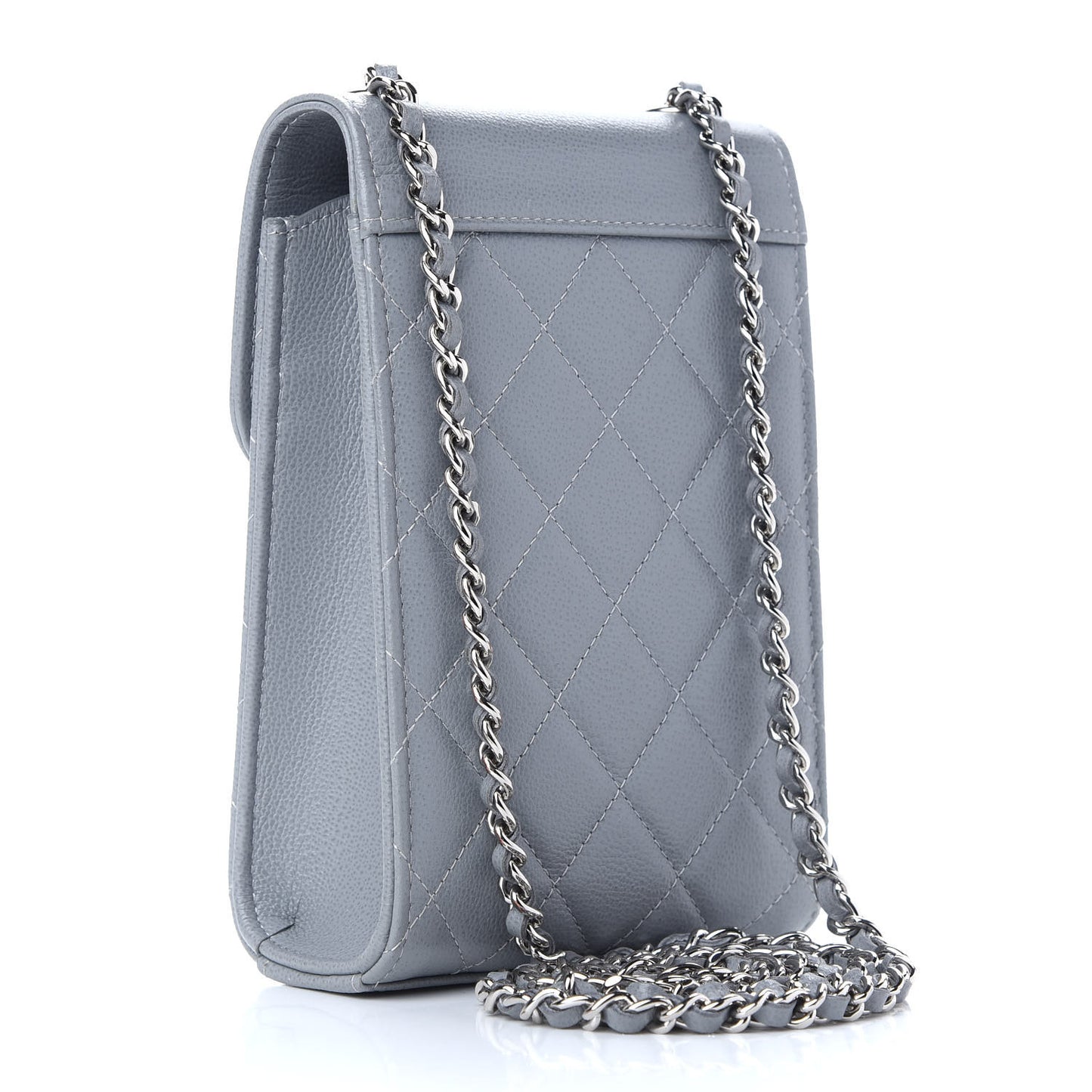 Grained Calfskin Quilted CC Box Clutch With Chain Grey