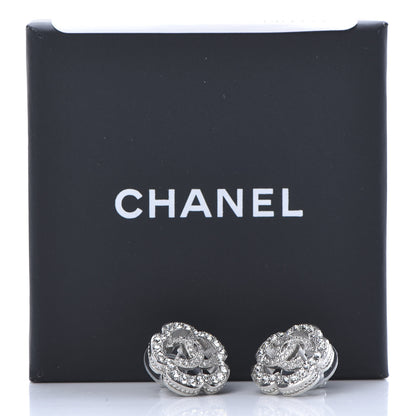 Chanel Crystal Coco Flapper Camellia CC Stud Earrings Silver 5 of 5