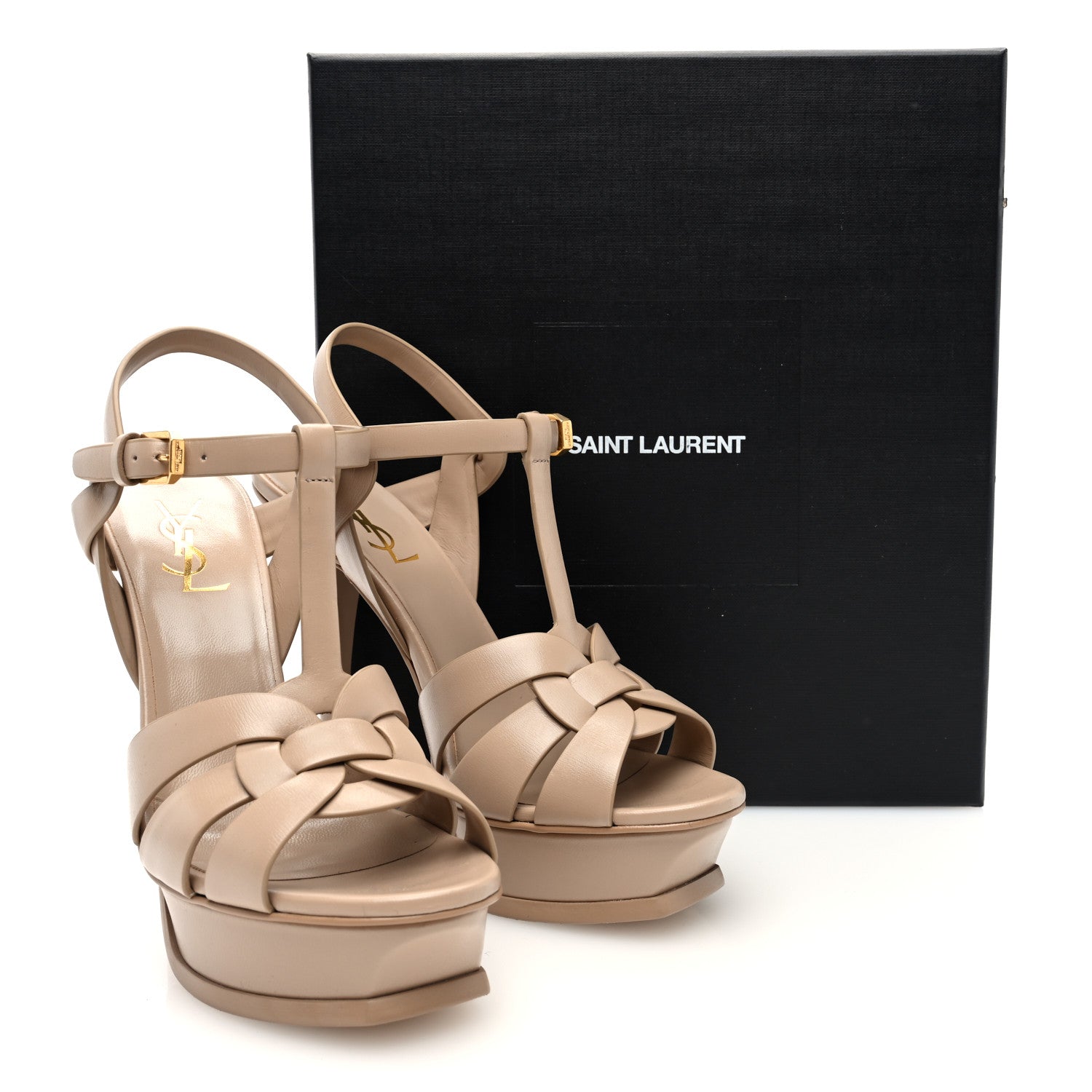 Saint Laurent Calfskin Tribute 105 Platform Sandals 38.5 Dark Beige 9 of 9