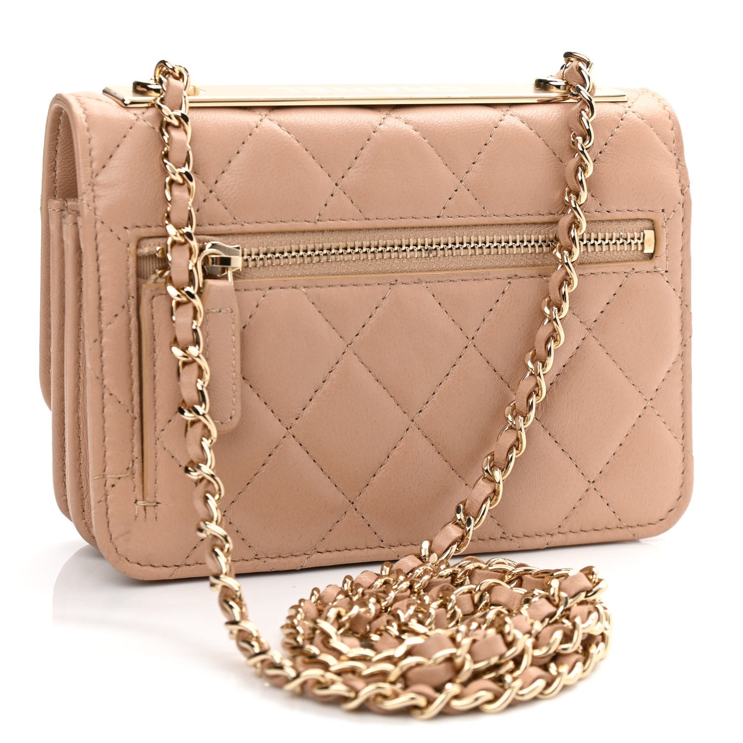 Lambskin Quilted Mini Trendy CC Wallet On Chain WOC Beige