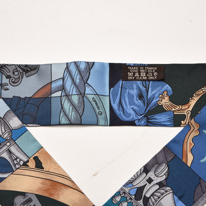 Hermes Silk Cavalleria D'Etriers Twilly Marine Canard Beige 4 of 5
