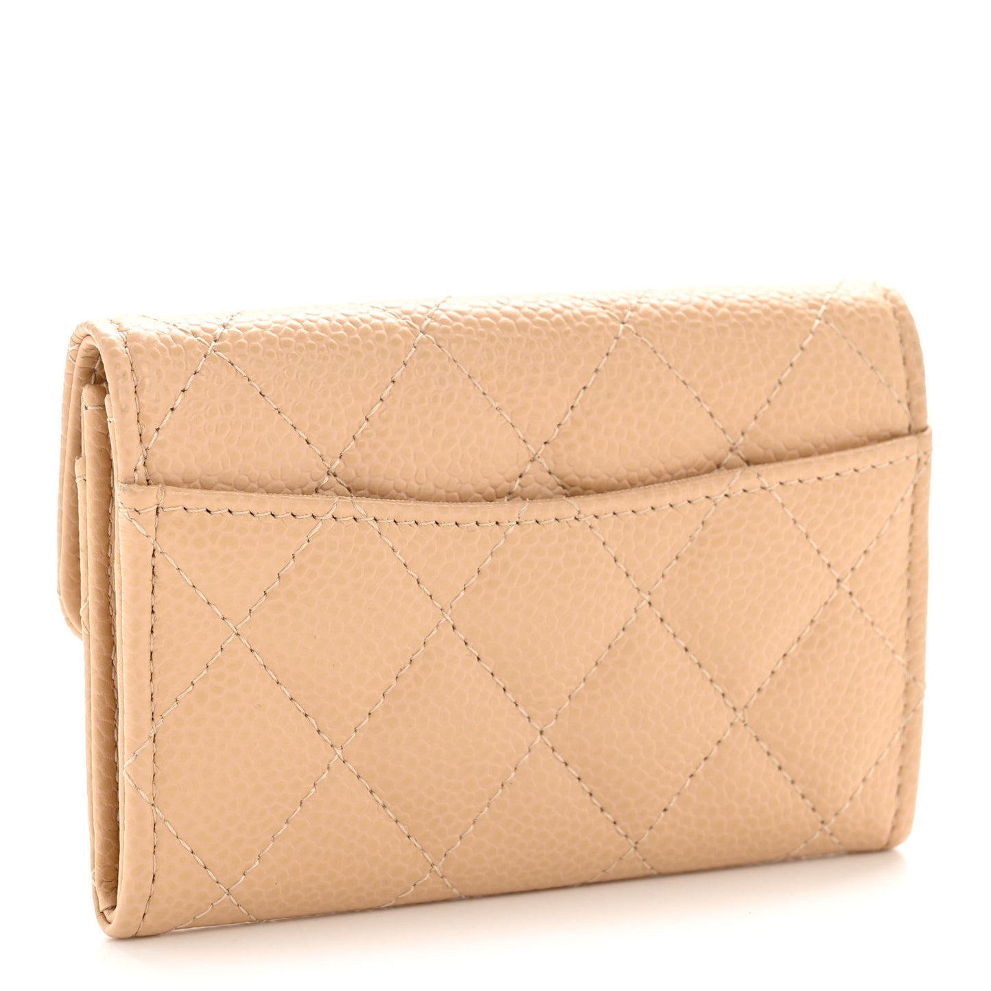 Caviar Quilted Flap Card Holder Wallet Beige