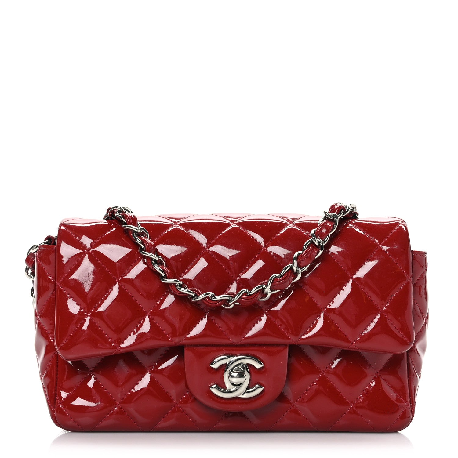 Chanel Patent Calfskin Quilted Mini Rectangular Flap Red 1 of 9