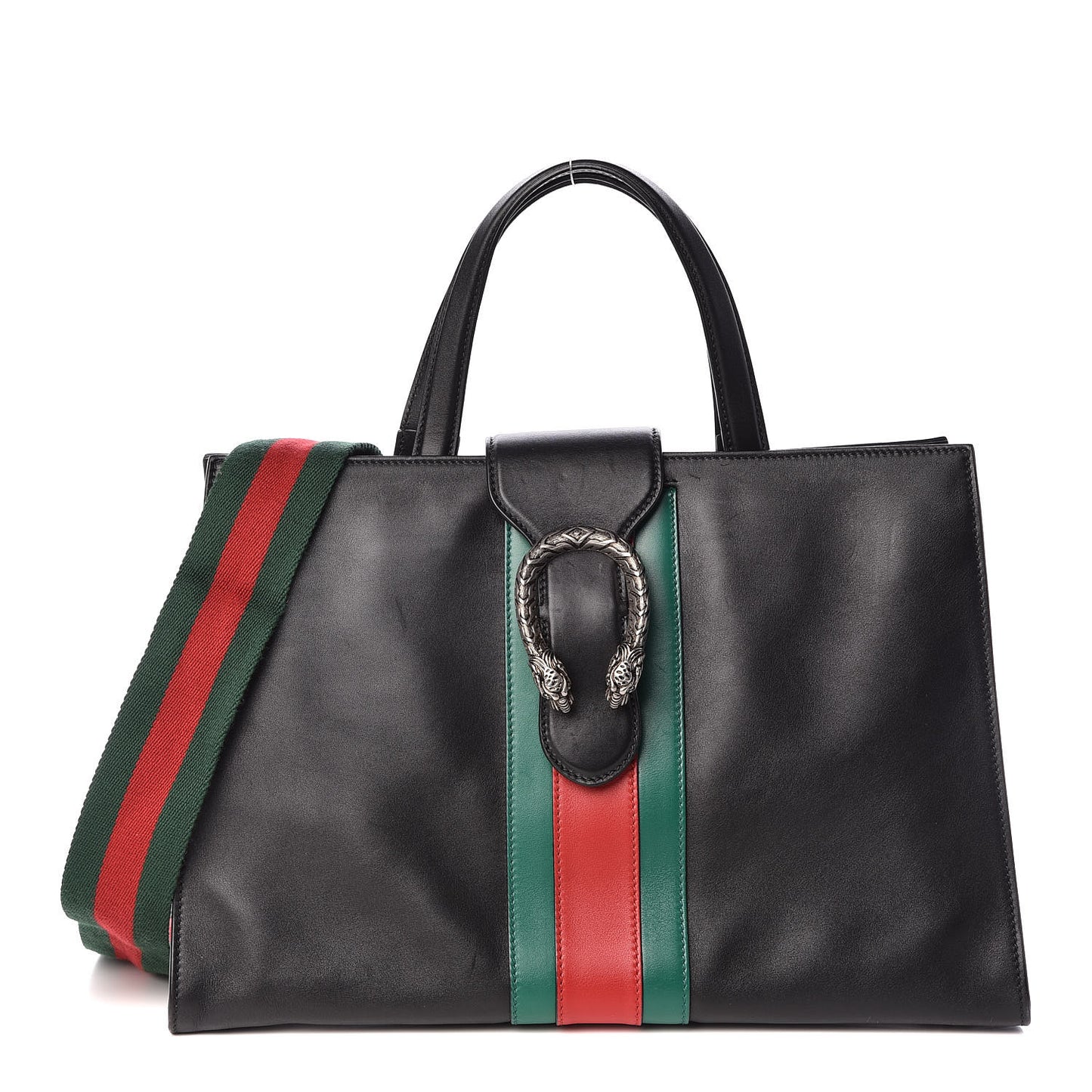 Calfskin Web Stripe Large Dionysus Tote Bag Black