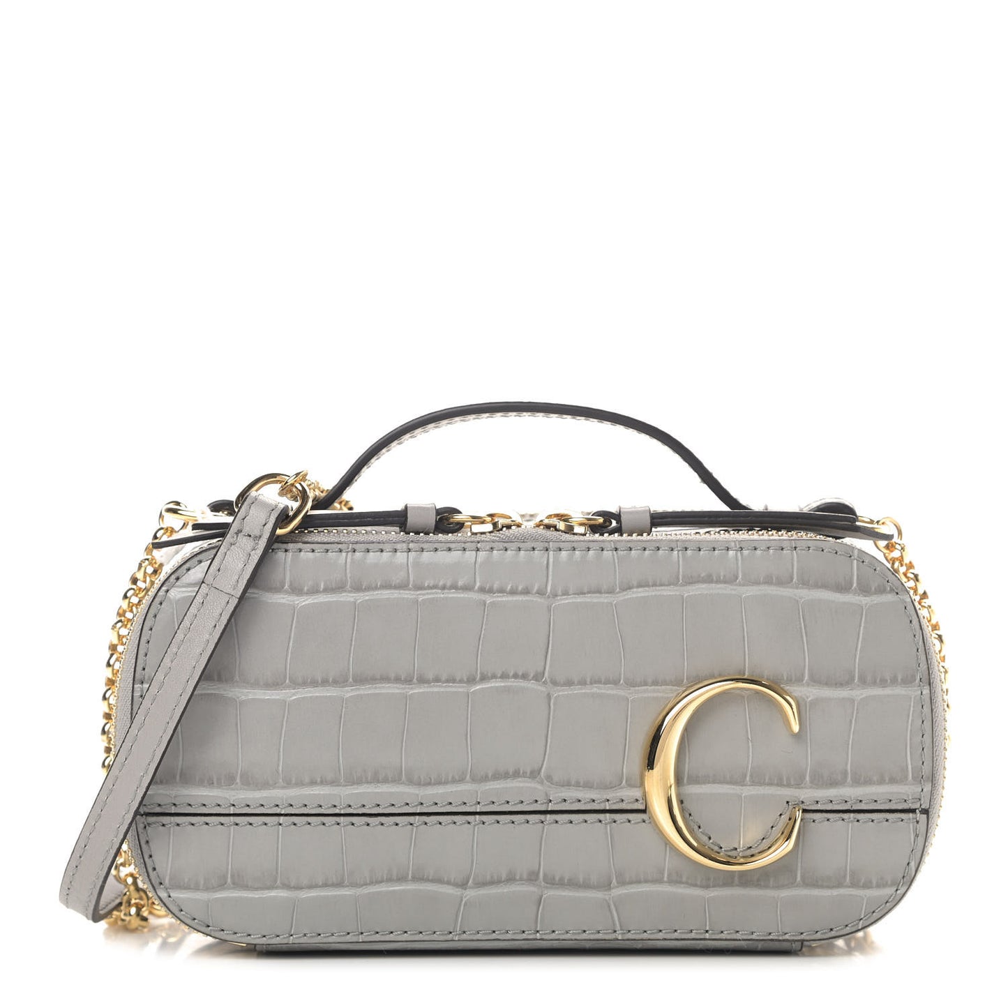 Calfskin Crocodile Embossed Mini C Vanity Bag Stormy Grey