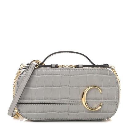Chloe Calfskin Crocodile Embossed Mini C Vanity Bag Stormy Grey 1 of 11