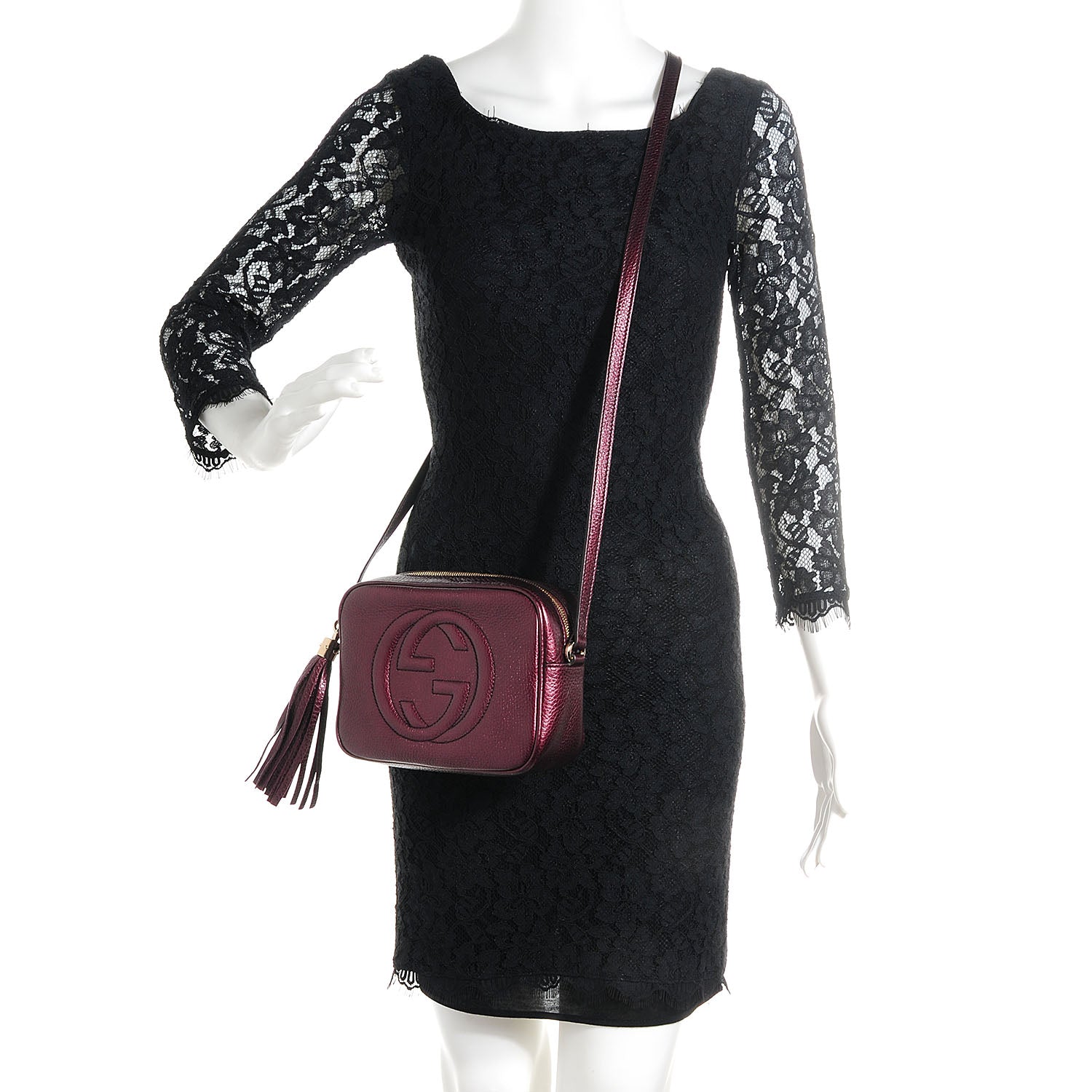 Gucci Metallic Pebbled Calfskin Small Soho Disco Bag Burgundy 2 of 9