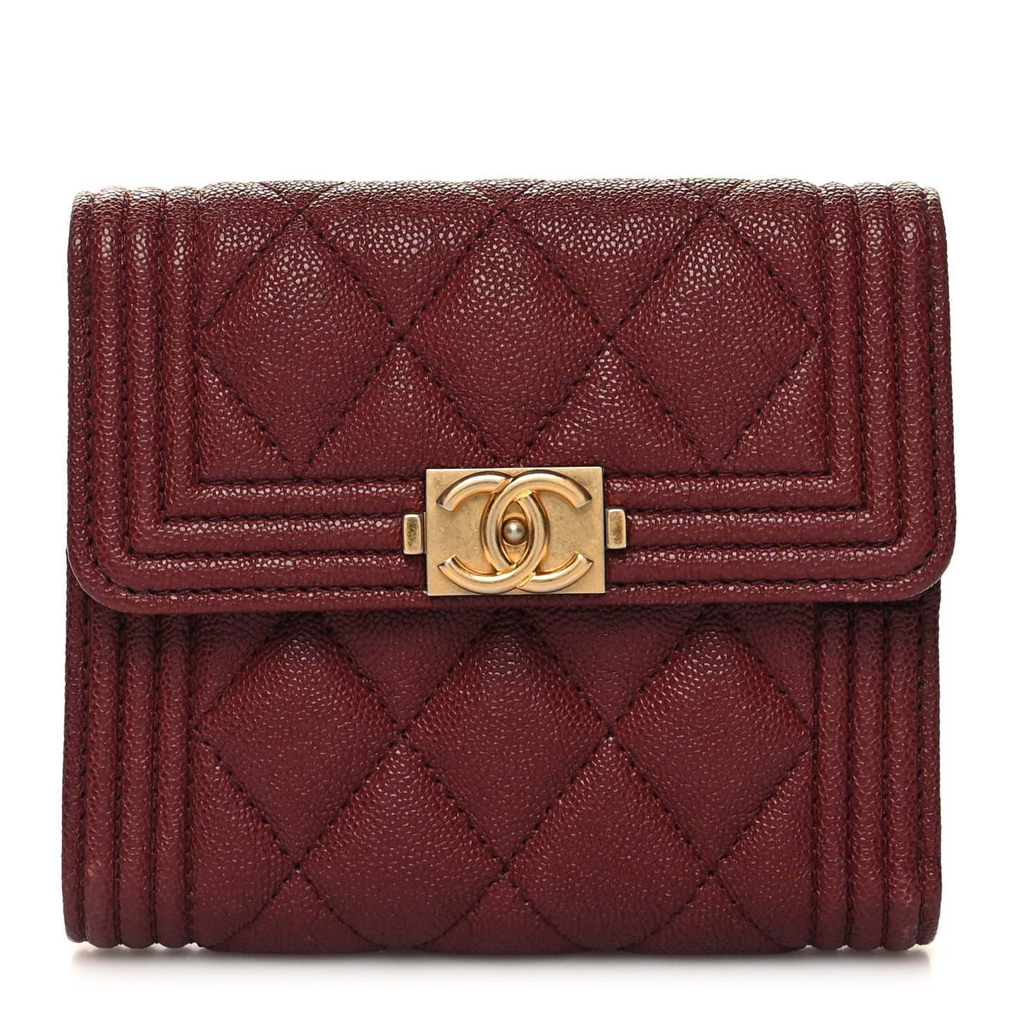 Caviar Quilted Compact Boy Wallet Burgundy