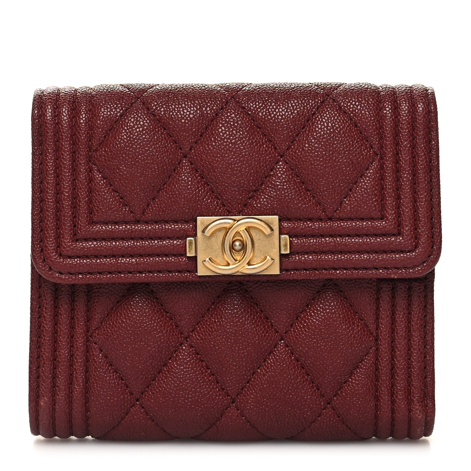 Chanel Caviar Quilted Compact Boy Wallet Burgundy 1 of 9