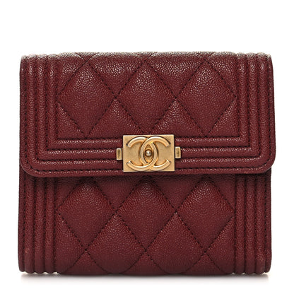Chanel Caviar Quilted Compact Boy Wallet Burgundy 1 of 9