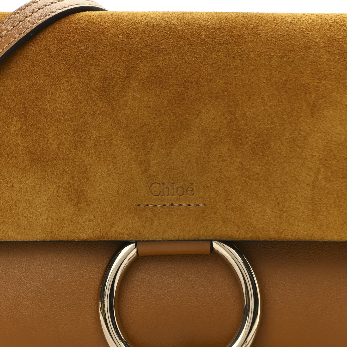 Suede Calfskin Small Faye Shoulder Bag Mustard Brown