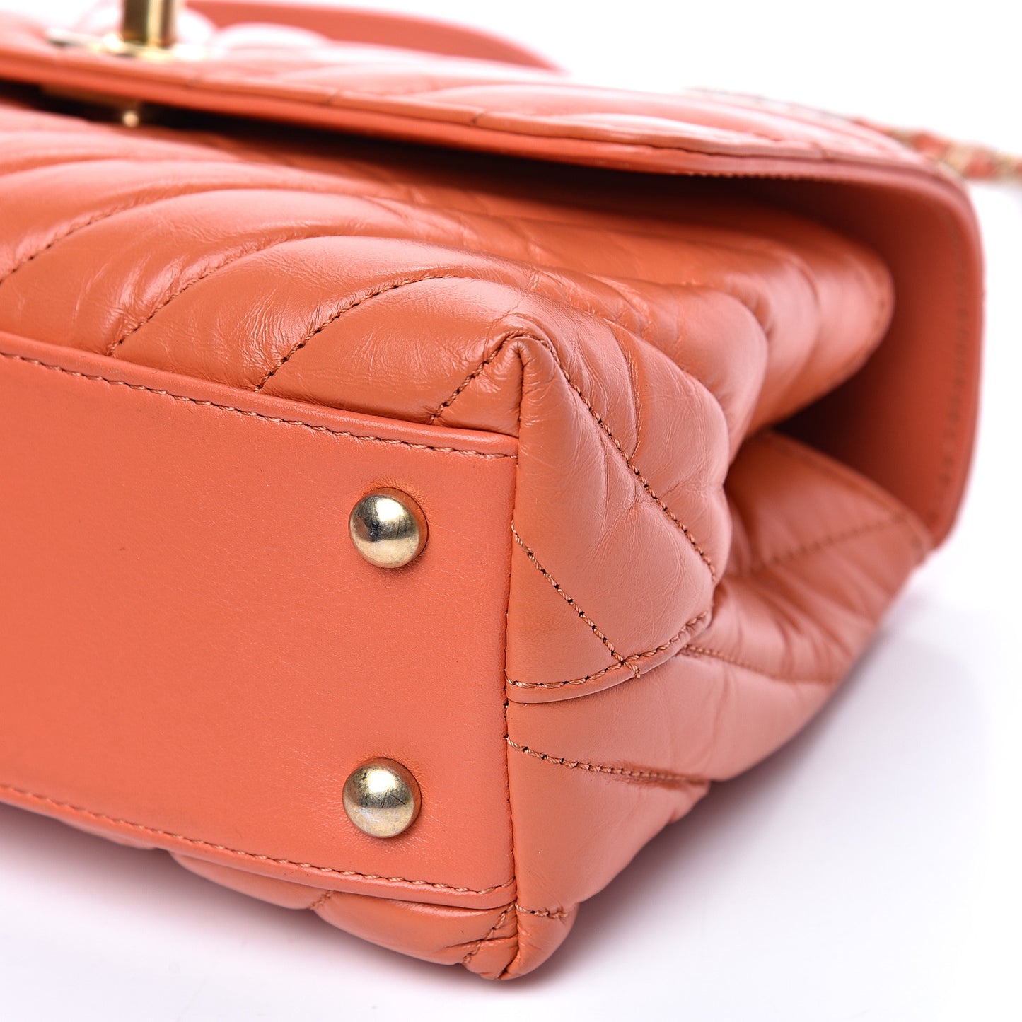 Calfskin Chevron Quilted Mini Coco Handle Flap Orange