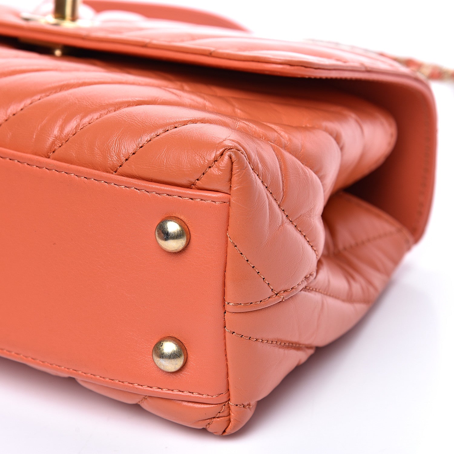 Chanel Calfskin Chevron Quilted Mini Coco Handle Flap Orange 8 of 13