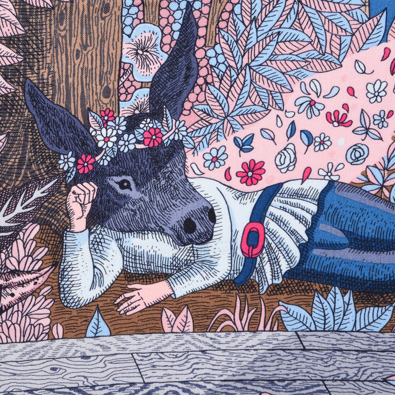 Hermes Cashmere Silk Acte III Scene I La Clairiere Shawl 140 Marine Rose Vif Blue Jean 4 of 7