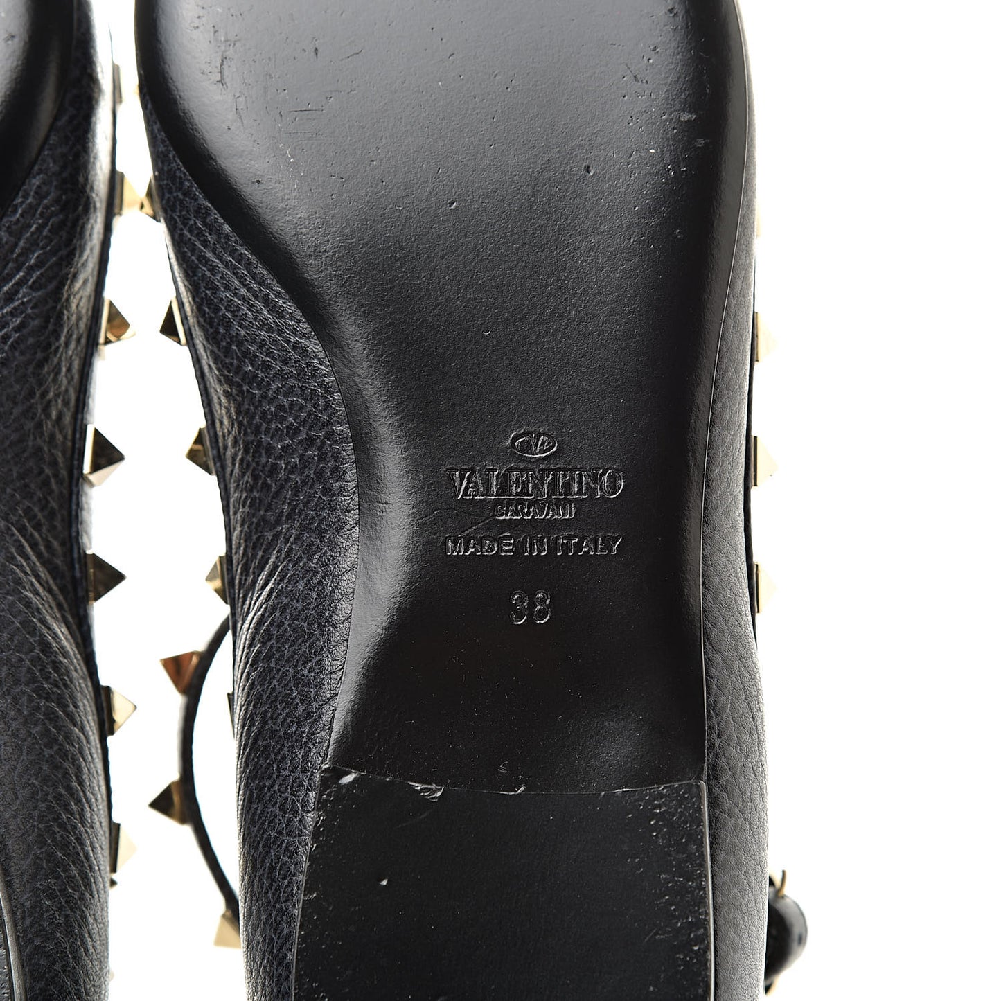 Pebbled Calfskin Rockstud Cage Ballerina Flats 38 Deep Denim