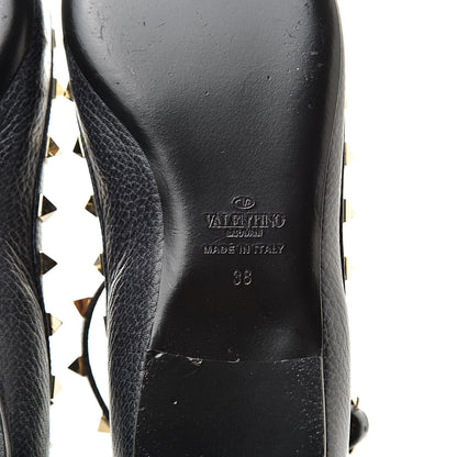 Valentino Garavani Pebbled Calfskin Rockstud Cage Ballerina Flats 38 Deep Denim 6 of 9