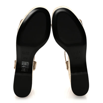 Gucci Monogram Nappa Chalotte Horsebit Ankle Strap 75mm Flatform Sandals 37.5 Beige Ebony 6 of 9