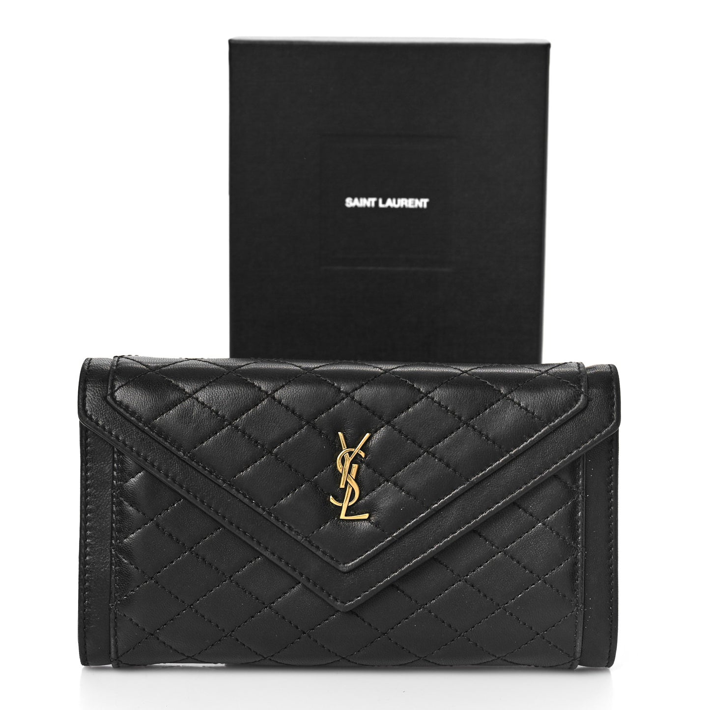 Lambskin Quilted Monogram Large Gabbie Flap Wallet Black