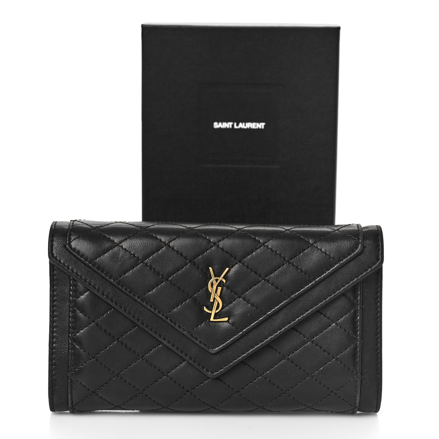 Saint Laurent Lambskin Quilted Monogram Large Gabbie Flap Wallet Black 10 of 10