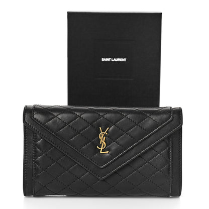 Saint Laurent Lambskin Quilted Monogram Large Gabbie Flap Wallet Black 10 of 10