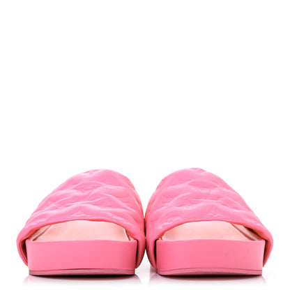 Louis Vuitton Lambskin Embossed Monogram Jumbo Flatform Mule Sandals 38.5 Rose Pop 2 of 4