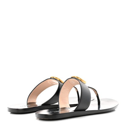 Gucci Calfskin GG Marmont Thong Sandals 37.5 Black 4 of 16