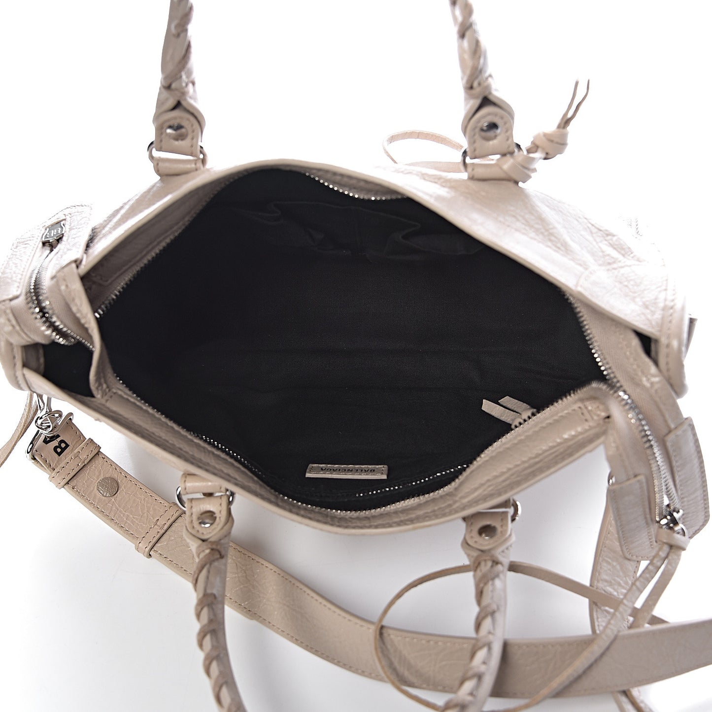 Agneau Classic Silver Hardware S City Logo Strap Light Beige Black