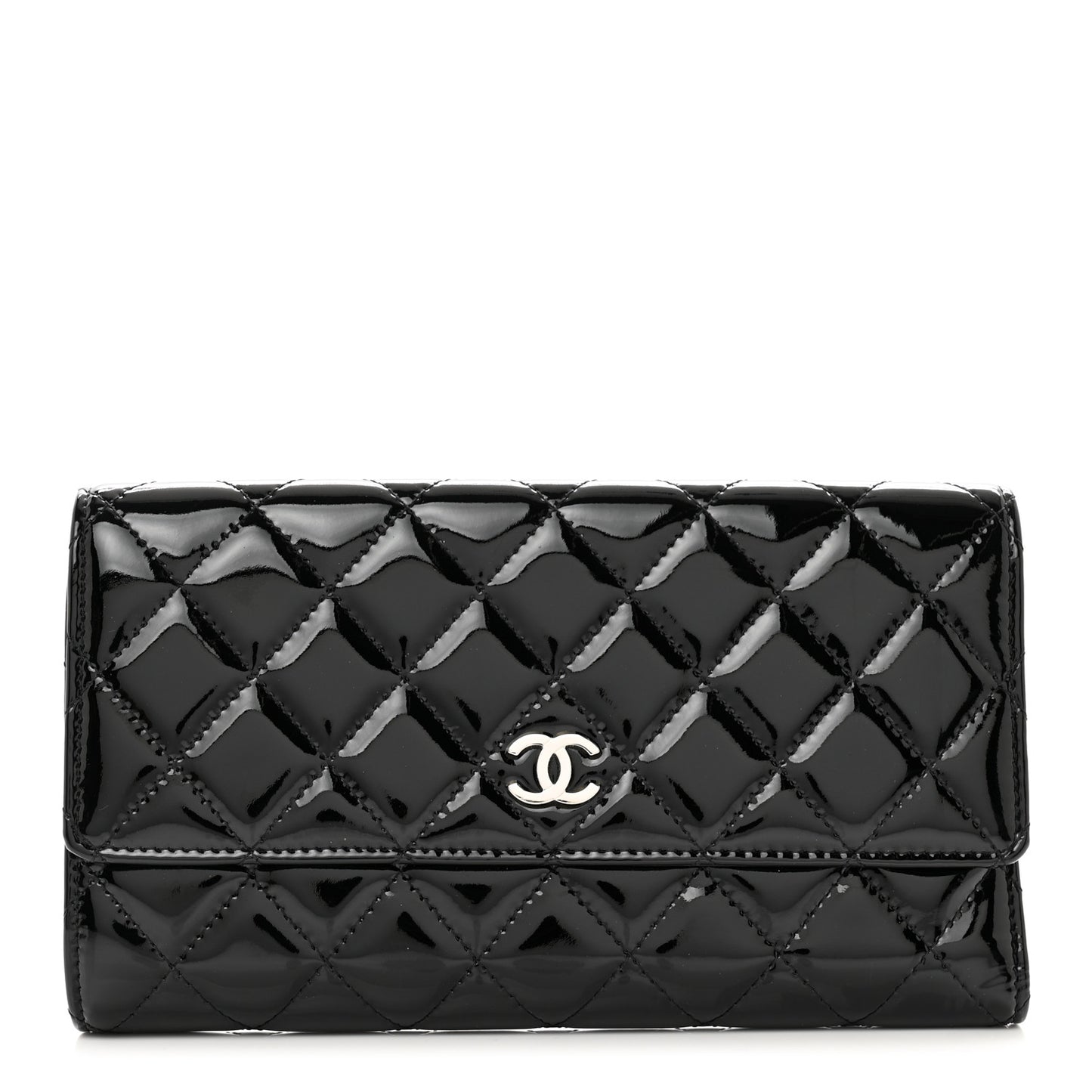 Patent Quilted Large Flap Wallet Black