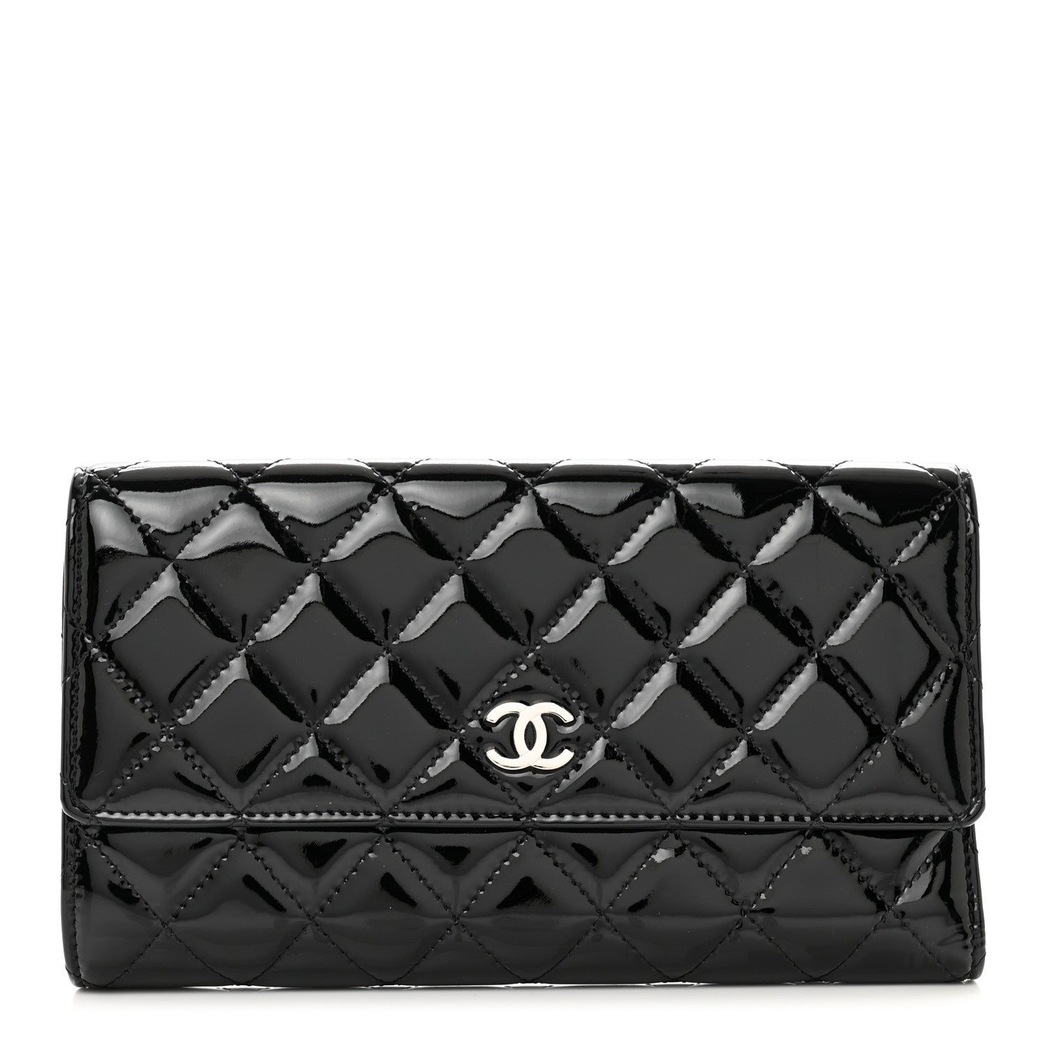 Chanel Patent Quilted Large Flap Wallet Black 1 of 9