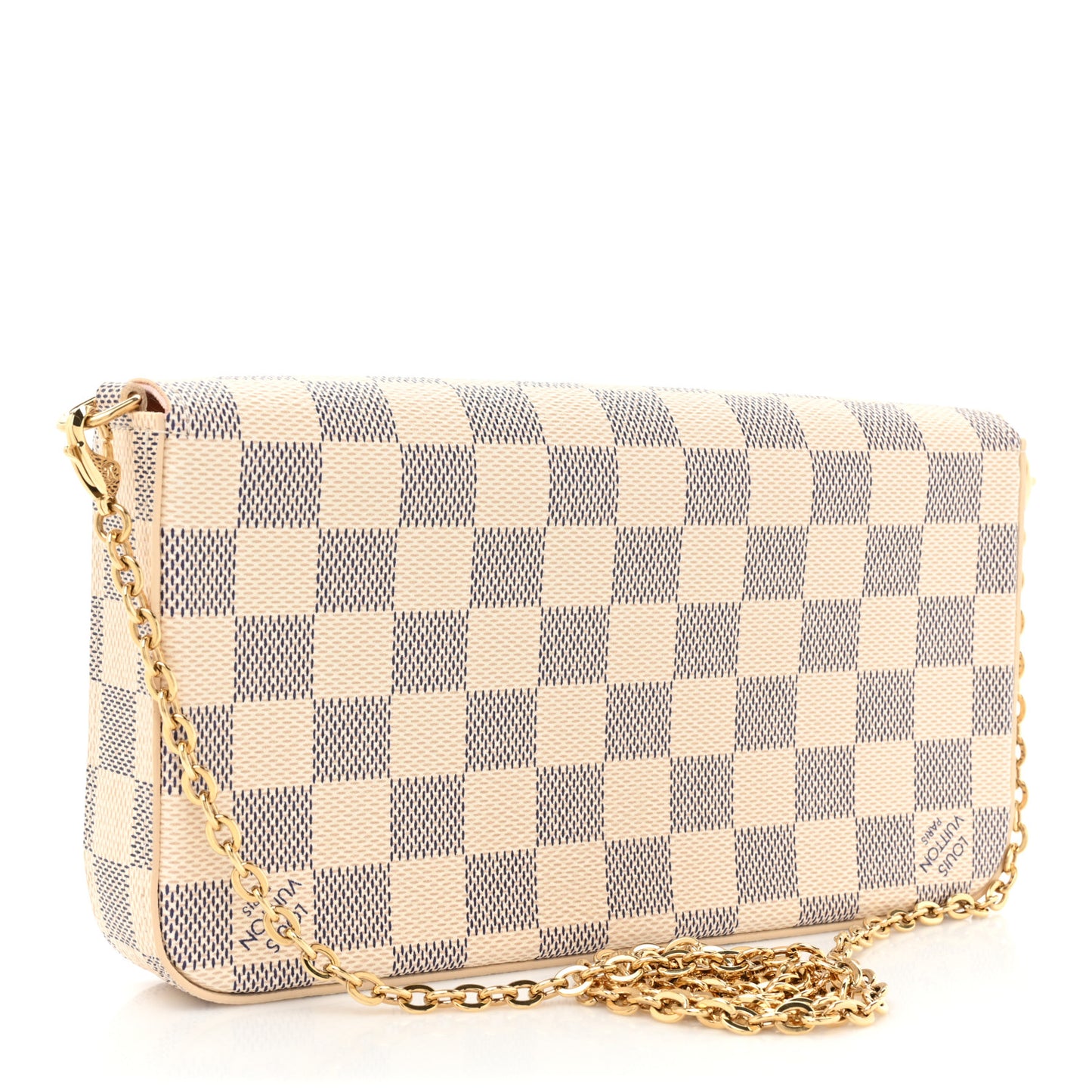 Damier Azur Pochette Felicie Chain Wallet Rose Ballerine