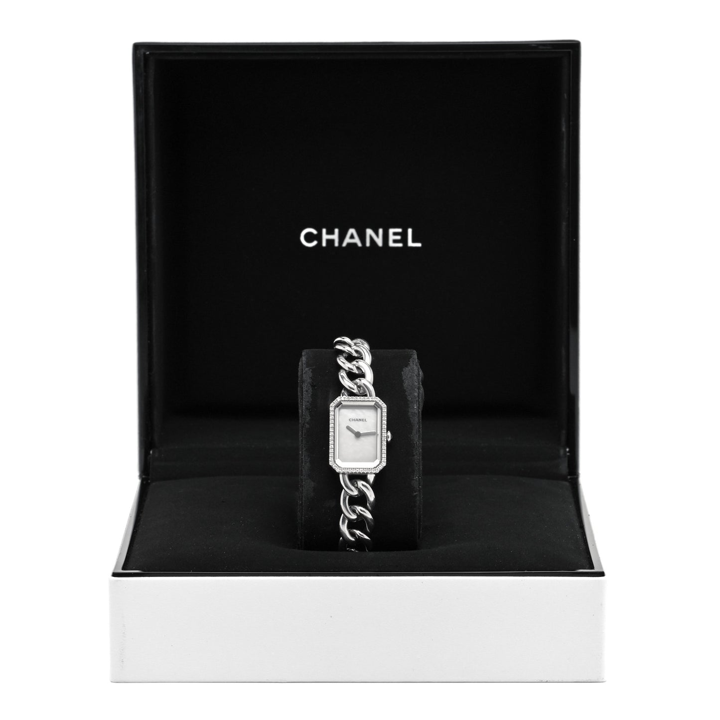 Stainless Steel Diamond Bezel Mother of Pearl 16mm Chain Premiere Quartz Watch