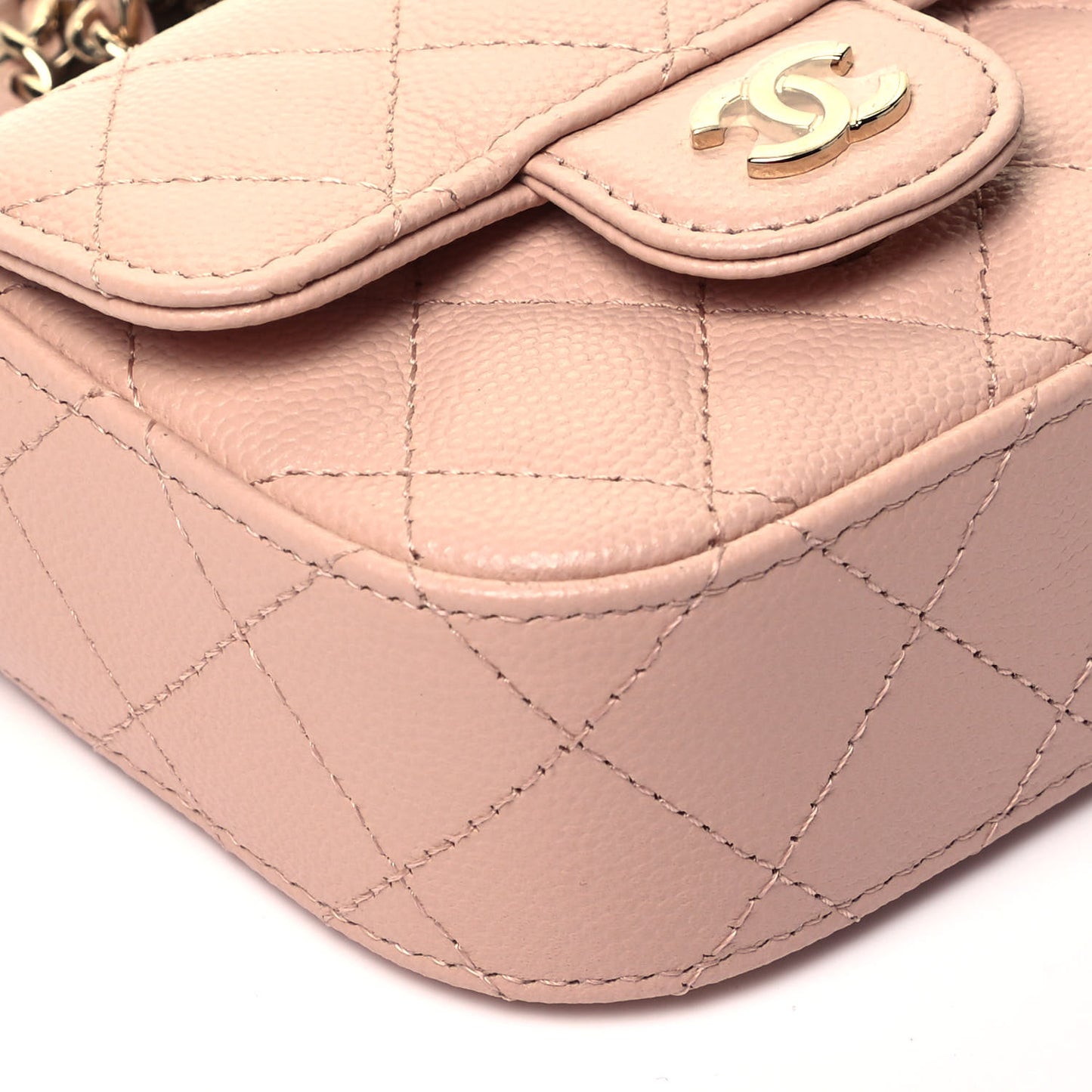 Caviar Quilted Mini Clutch With Chain Light Beige