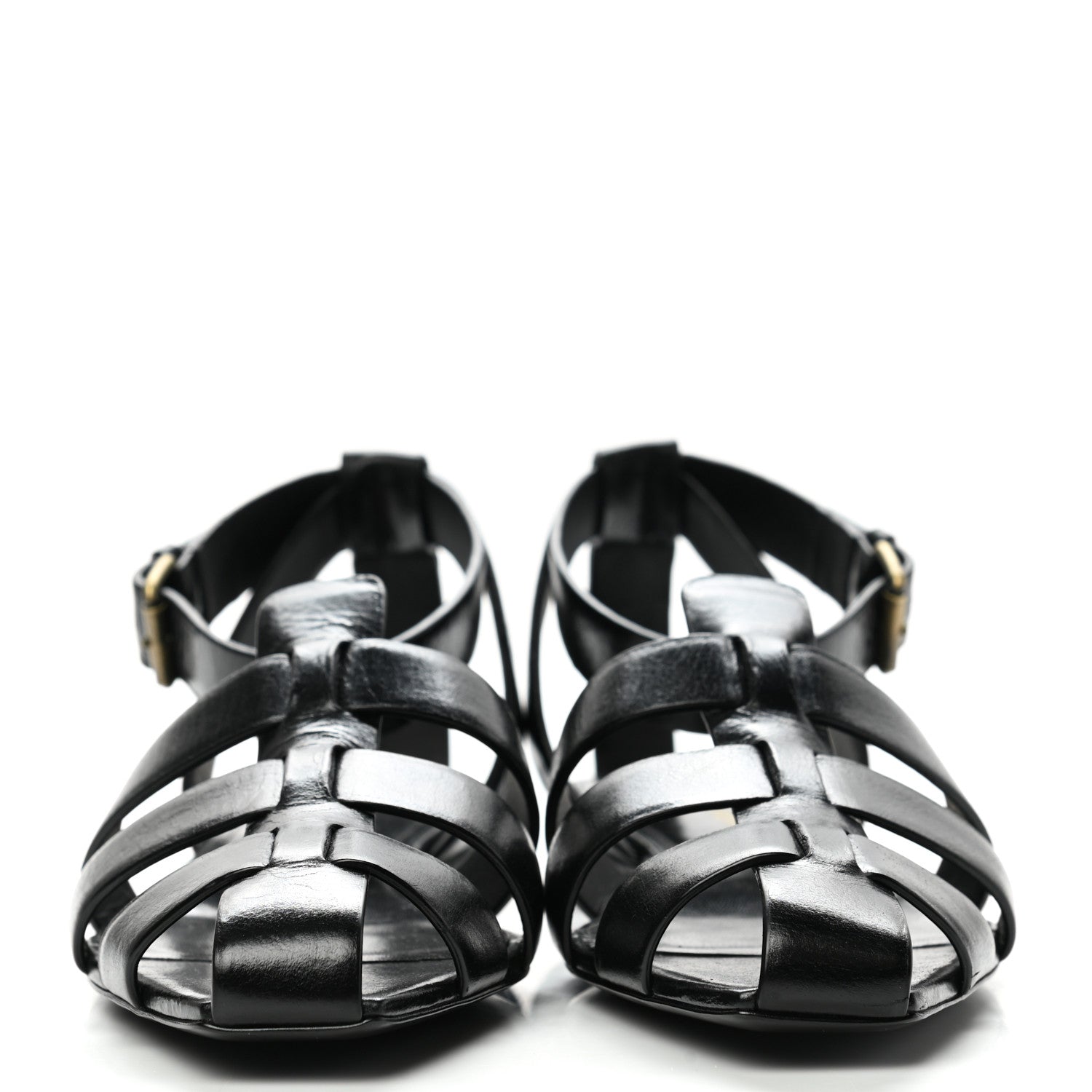 Saint Laurent Calfskin Oak Flat Sandals 38 Black 2 of 9