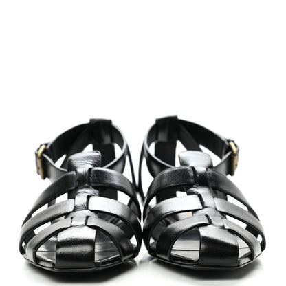 Saint Laurent Calfskin Oak Flat Sandals 38 Black 2 of 9