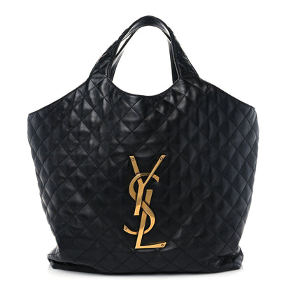 Saint Laurent Lambskin Quilted Maxi Icare Shopping Tote Black 3 of 7