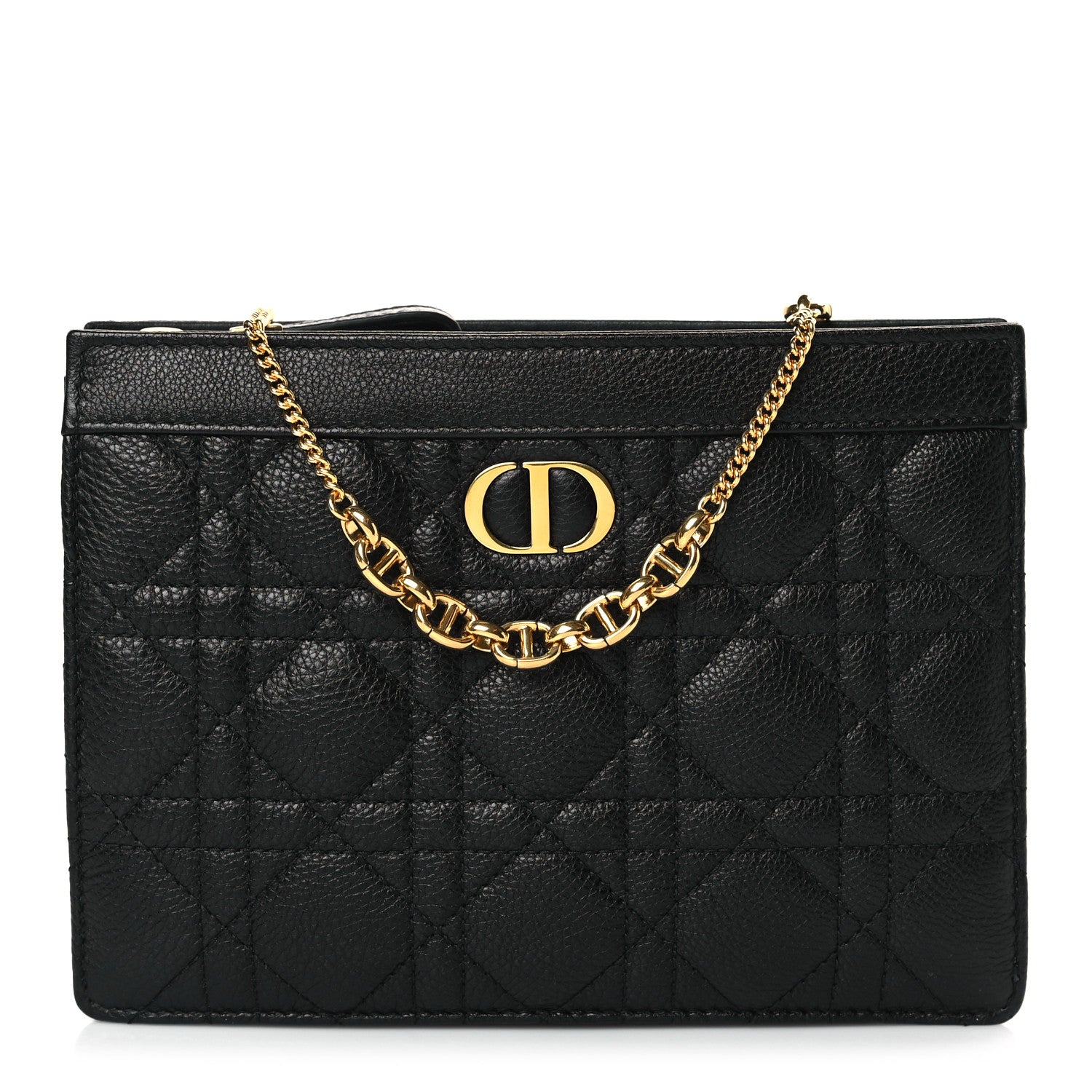 Christian Dior Calfskin Cannage Caro Zipped Pouch With Chain Black 1 of 9