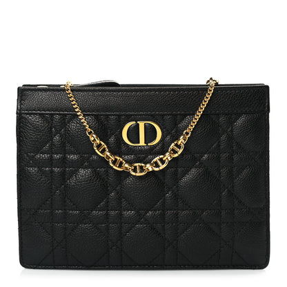 Christian Dior Calfskin Cannage Caro Zipped Pouch With Chain Black 1 of 9