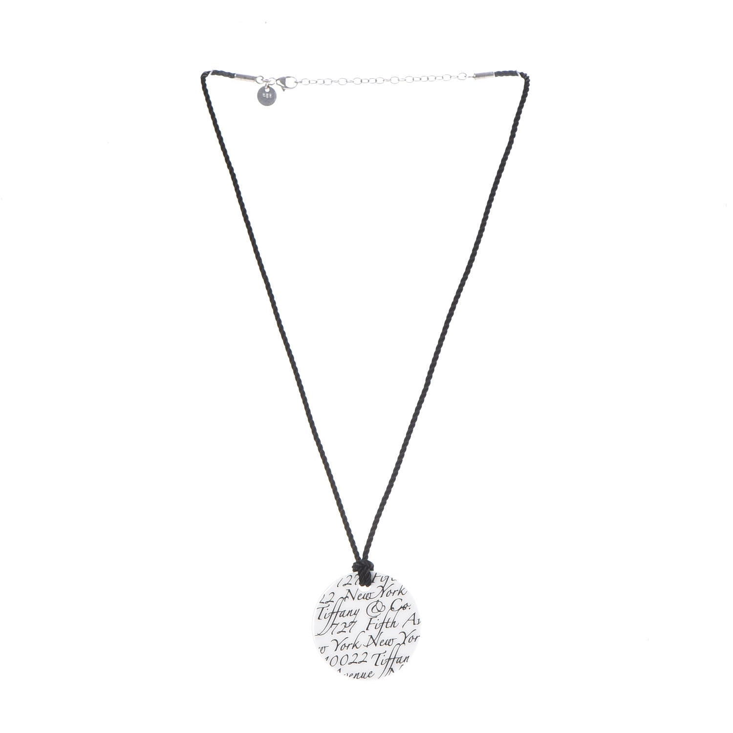 Tiffany White Bone Black Cord Notes Round Pendant Necklace 3 of 6