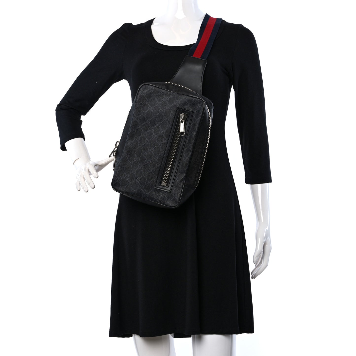 GG Supreme Monogram Web Belt Bag Black Grey