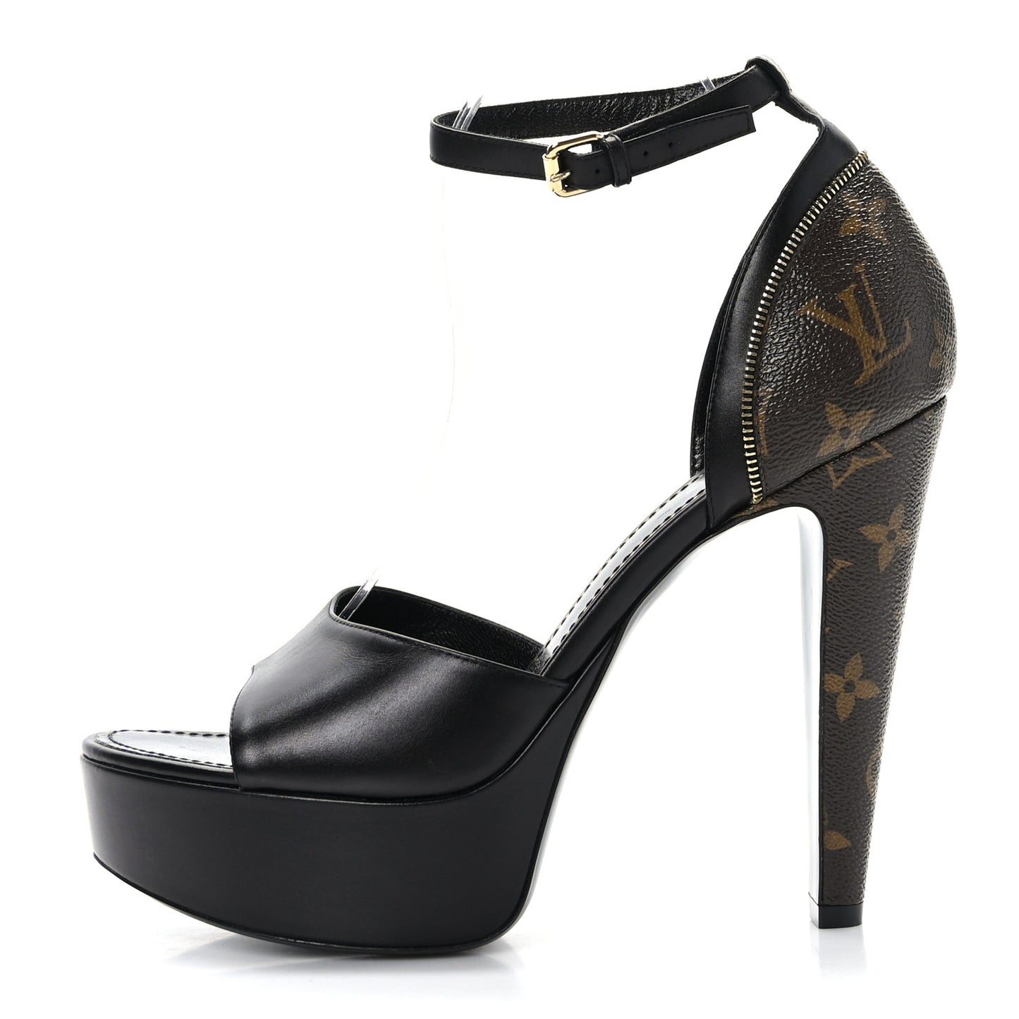 Patent Monogram Afterglow Platform Sandals 41 Black