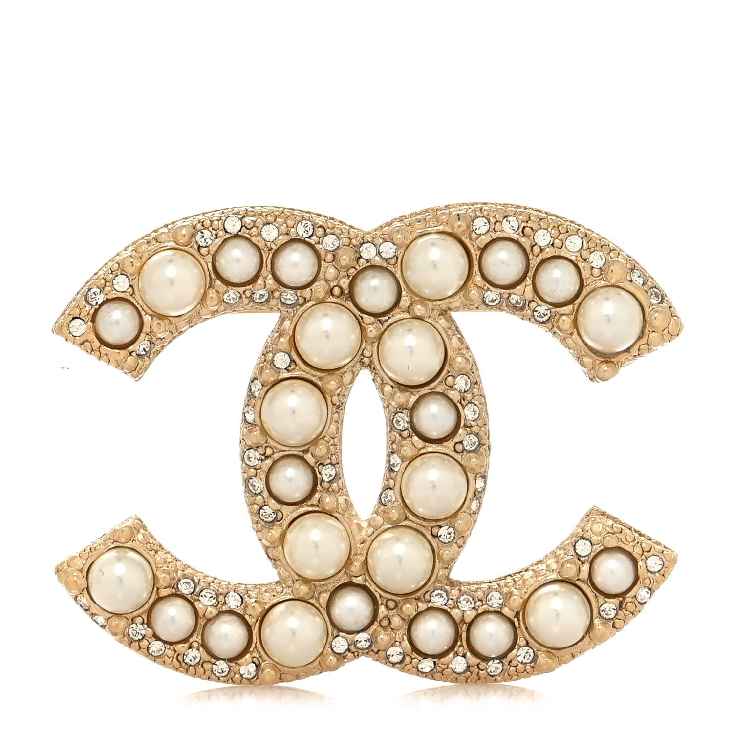 Chanel Metal Crystal Graduated Pearl CC Brooch Gold 2 of 4