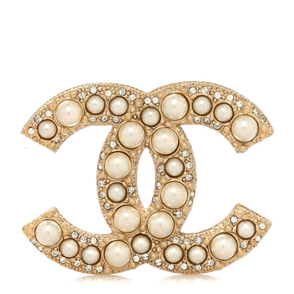 Chanel Metal Crystal Graduated Pearl CC Brooch Gold 2 of 4