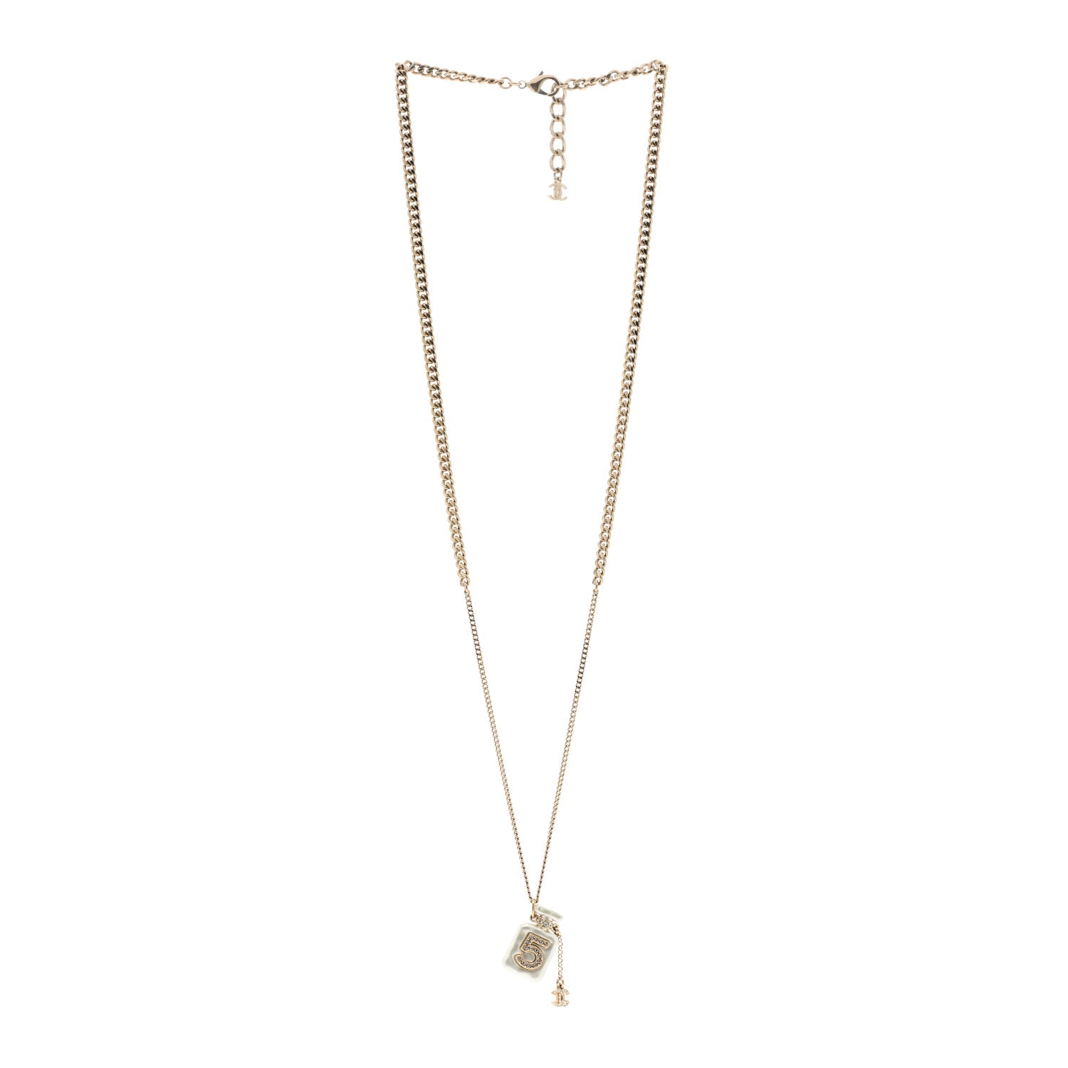 Chanel Crystal Pearl CC No. 5 Perfume Bottle Necklace White Gold 3 of 6