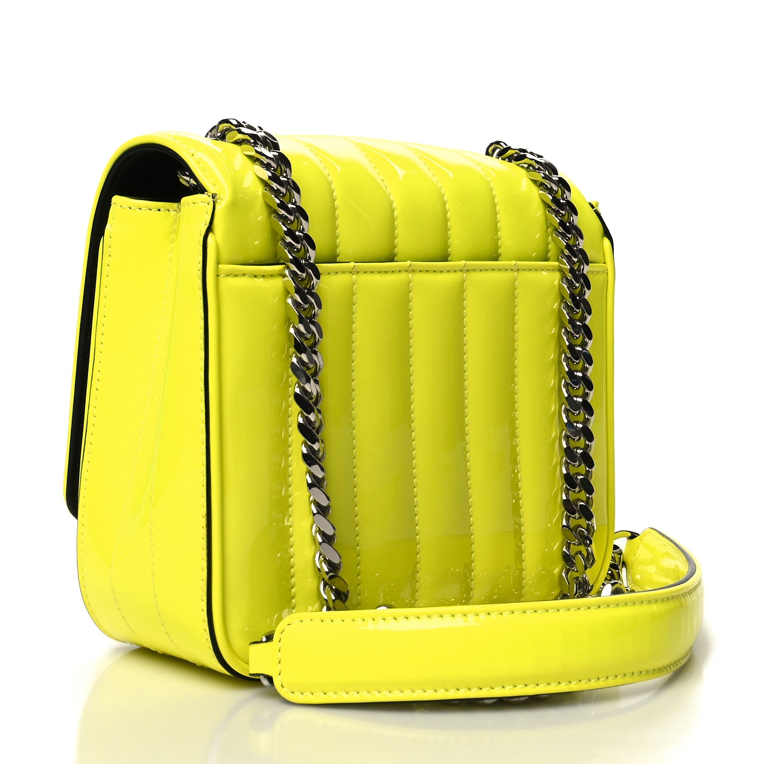 Saint Laurent Patent Matelasse Monogram Small Vicky Chain Bag Neon Yellow 3 of 12