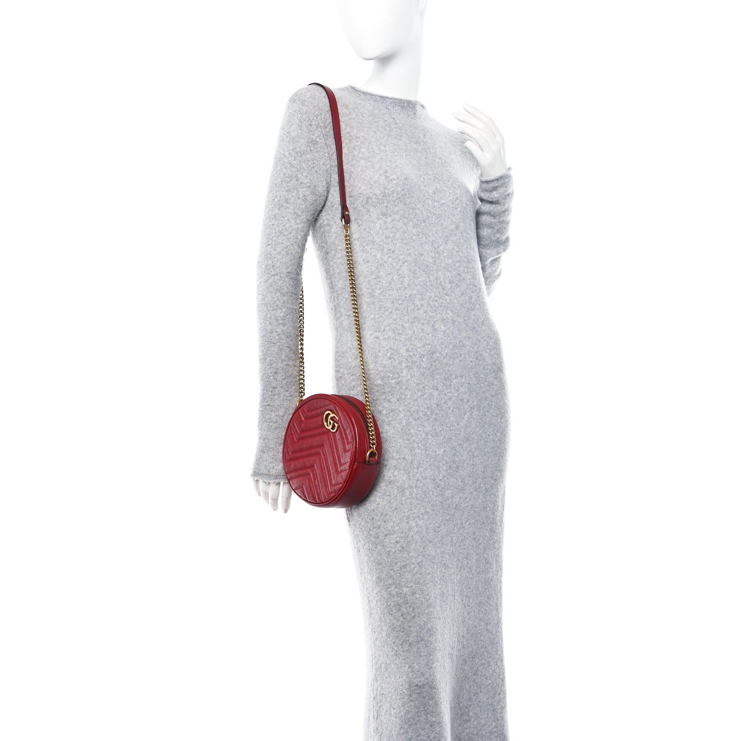 Gucci Glazed Calfskin Matelasse Heart Mini GG Marmont Round Shoulder Bag Romantic Cerise 2 of 11