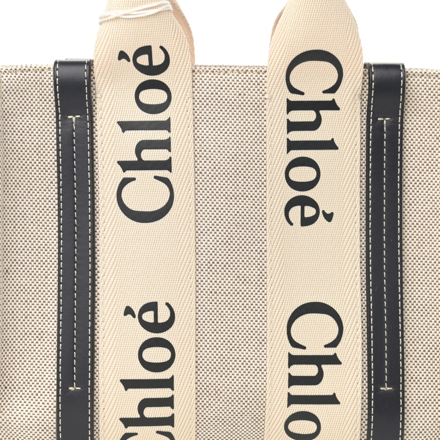 Cotton Calfskin Small Woody Ribbon Tote White Blue