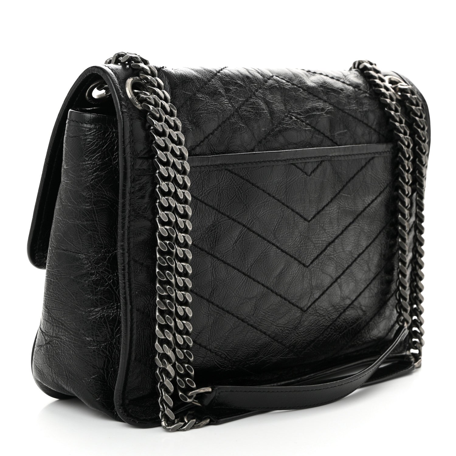 Saint Laurent Crinkled Calfskin Matelasse Monogram Medium Niki Chain Satchel Black 3 of 10