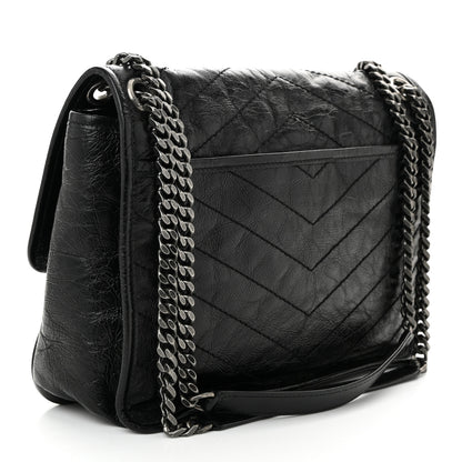 Saint Laurent Crinkled Calfskin Matelasse Monogram Medium Niki Chain Satchel Black 3 of 10