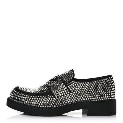 Prada Satin Crystal Metal Triangle Logo Mens Loafers 8 Crystal 1 of 9