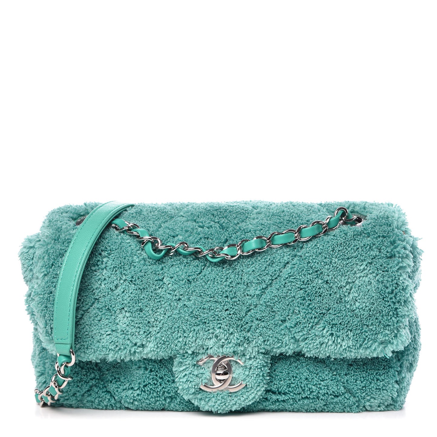 Lambskin Calfskin Mixed Fibers Quilted Medium Flap Green